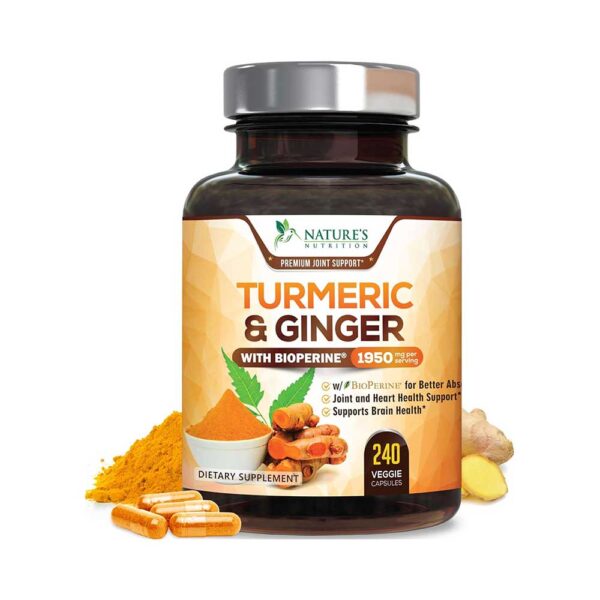 Turmeric Curcumin with BioPerine & Ginger 95% Standardized Curcuminoids 1950mg - Black Pepper for Max Absorption, Natural Joint Support, Nature's Tumeric Extract Supplement, Vegan - 240 Capsules