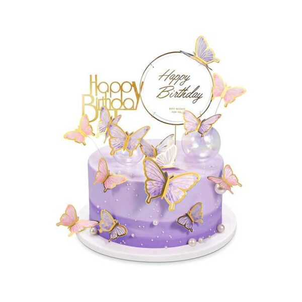 22-Pieces Butterfly Cake Decorations With Happy Birthday Acrylic Cake Toppers for Baby Shower Wedding Birthday Party Decor (Purple & Pink)
