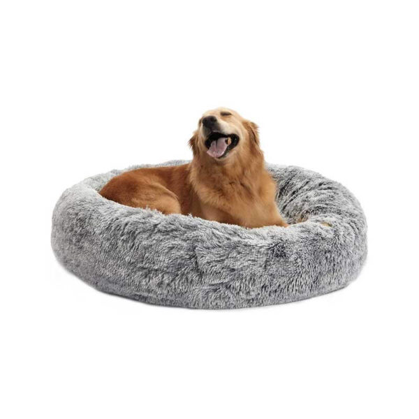 Bedfolks Calming Donut Dog Bed, 36 Inches Round Fluffy Dog Beds for Large Dogs, Anti-Anxiety Plush Dog Bed, Machine Washable Pet Bed (Dark Grey, Large)
