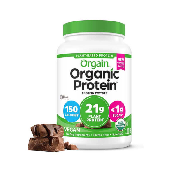 Orgain Organic Vegan Protein Powder, Creamy Chocolate Fudge - 21g Plant Protein, 7g Prebiotic Fiber, Low Net Carb, No Lactose Ingredients, No Added Sugar, Non-GMO, For Shakes & Smoothies, 2.03 lb