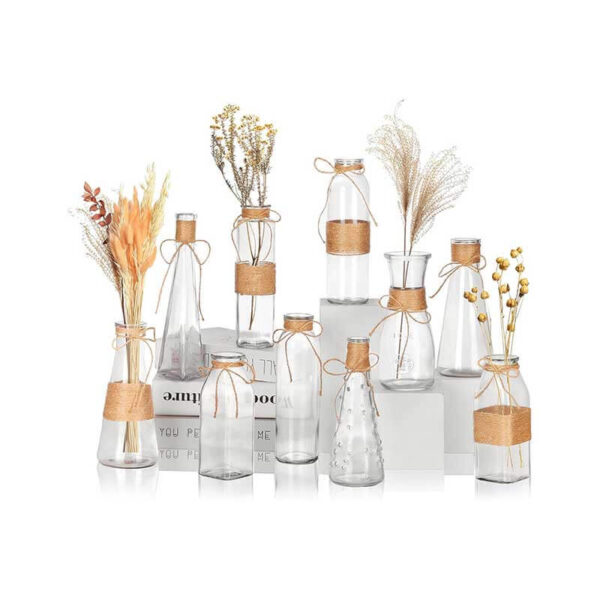 Nilos 10pcs Small Flower Vases for Centerpieces, Clear Glass Vases with Rope Design for Flowers, Vintage Farmhouse Style Mini Bud Vases in Bulk for Home Table Decor Wedding Decorations