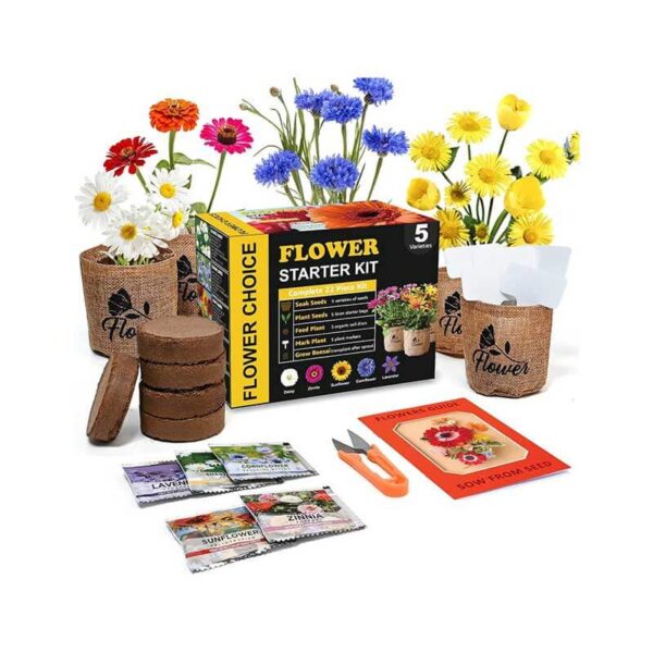 Indoor Daisy Garden Starter Kit with Gardening Tools - Jute Bags, Markers, Soil Disks and Shears, Home Gardening Gifts for Women Men Plant Lovers