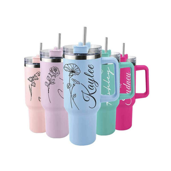 Ships Next Day, Personalized 40 Oz Tumbler with Handle and Straw, Custom Stainless Steel Insulated Tumbler with Name Travel Coffee Mug Personalized Gifts for Women Girls