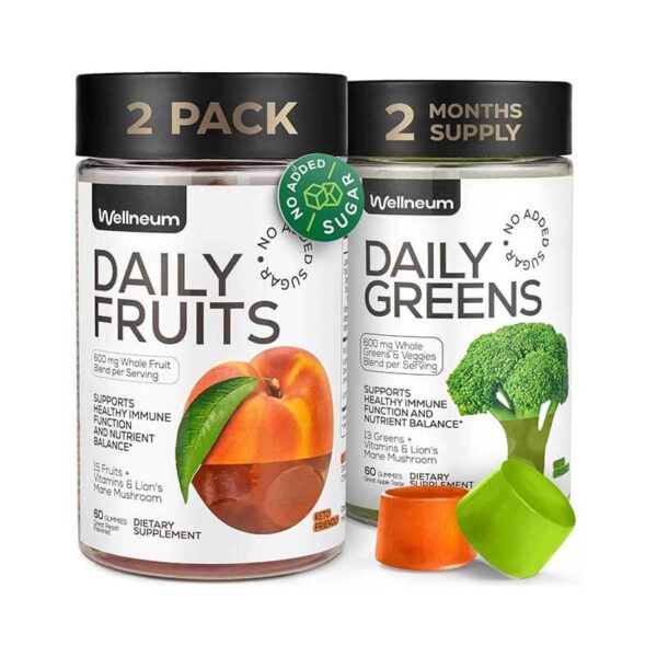 Super Fruit Super Greens Gummies for Adults - Daily Greens Vegetable Gummies for Immunity Health, Energy, Nutrient Balance - 600 Mg Fruits Blend 60 count, 600 Mg Greens Blend 60 count - No Sugar Added