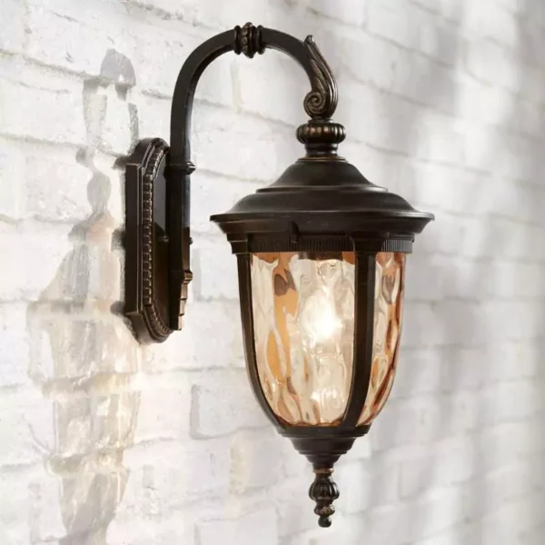 John Timberland Bellagio European Outdoor Carriage Light Fixture Bronze Metal 16 1/2" Hammered Glass Wall Sconce for Exterior House Porch Patio Outside Deck Garage Yard Front Door Garden Home