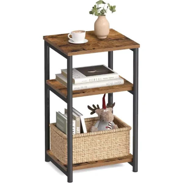 VASAGLE Side Table, Small End Table, Tall Nightstand for Living Room, Bedroom, Office, Bathroom, Rustic Brown and Classic Black ULET273B01